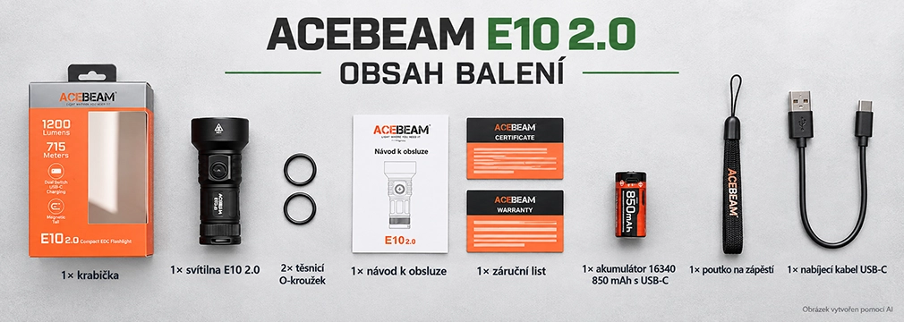 Acebeam E10 2.0 obsah balení