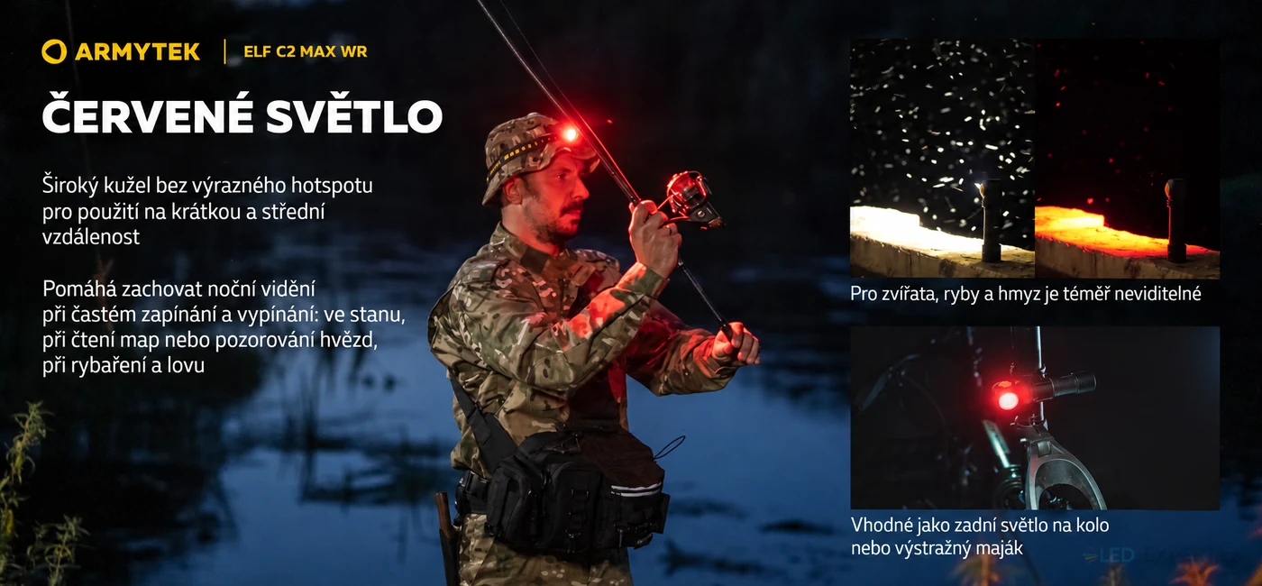 Armytek Elf C2 Max WR - použití červeného světla