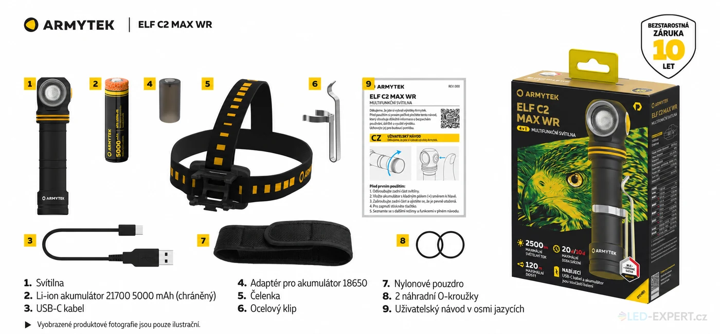 Armytek Elf C2 Max WR - obsah balení