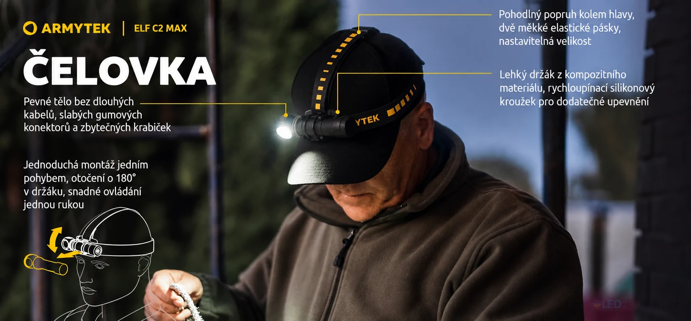 Armytek Elf C2 Max - použití na hlavě