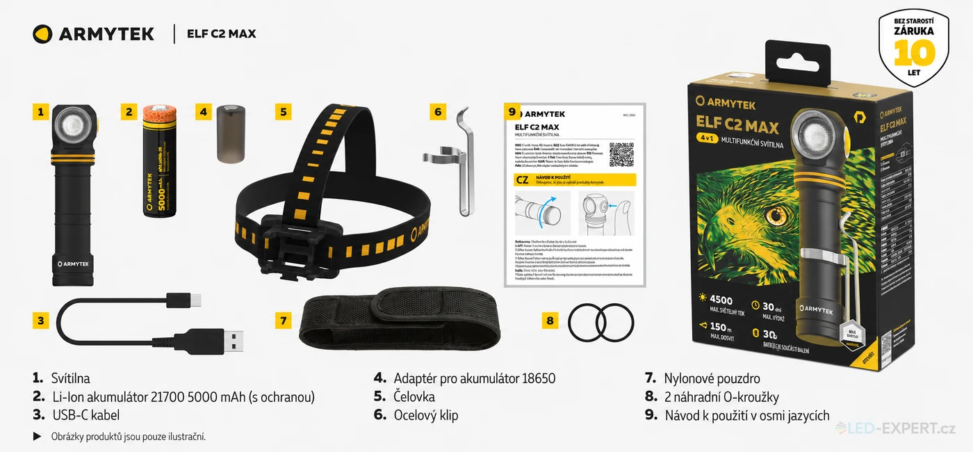 Armytek Elf C2 Max - obsah balení