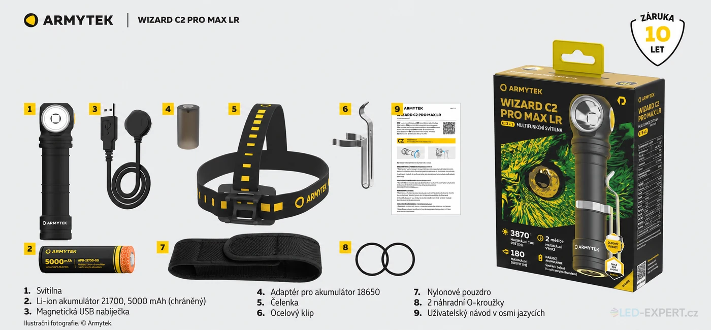 Armytek Wizard C2 Pro Max LR Warm - obsah balení