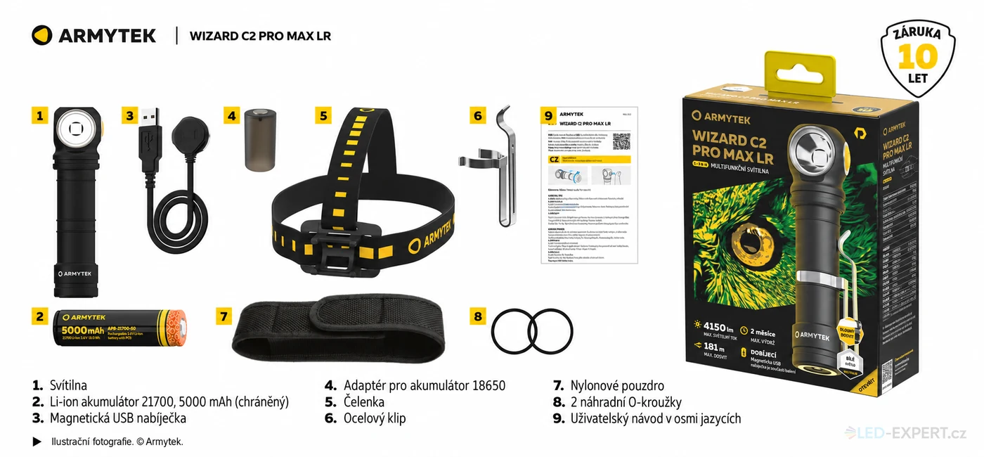 Armytek Wizard C2 Pro Max LR - obsah balení