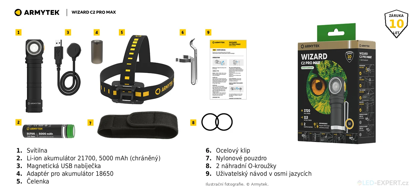 Armytek Wizard C2 Pro Max Warm - obsah balení