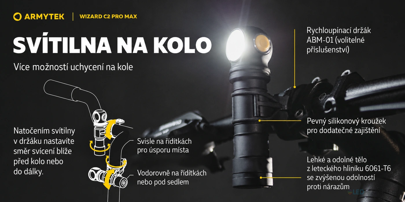 Armytek Wizard C2 Pro Max - montáž na řídítka s držákem ABM-01