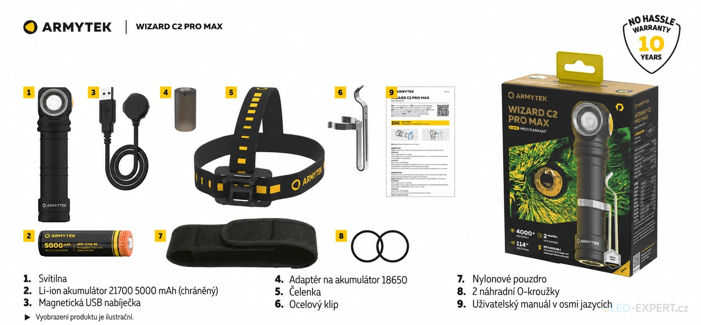 Armytek Wizard C2 Pro Max - obsah balení