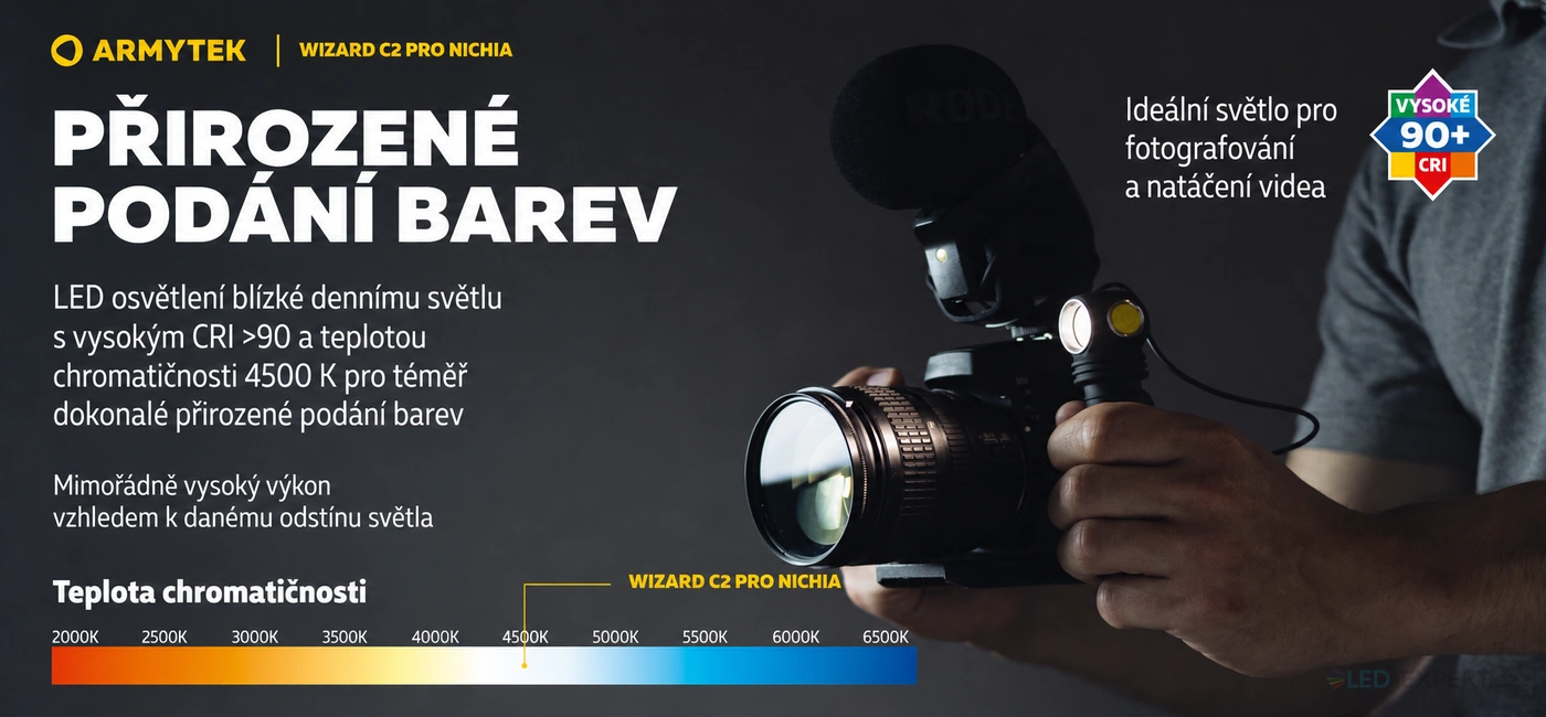 Armytek Wizard C2 Pro Nichia - přirozené podání barev