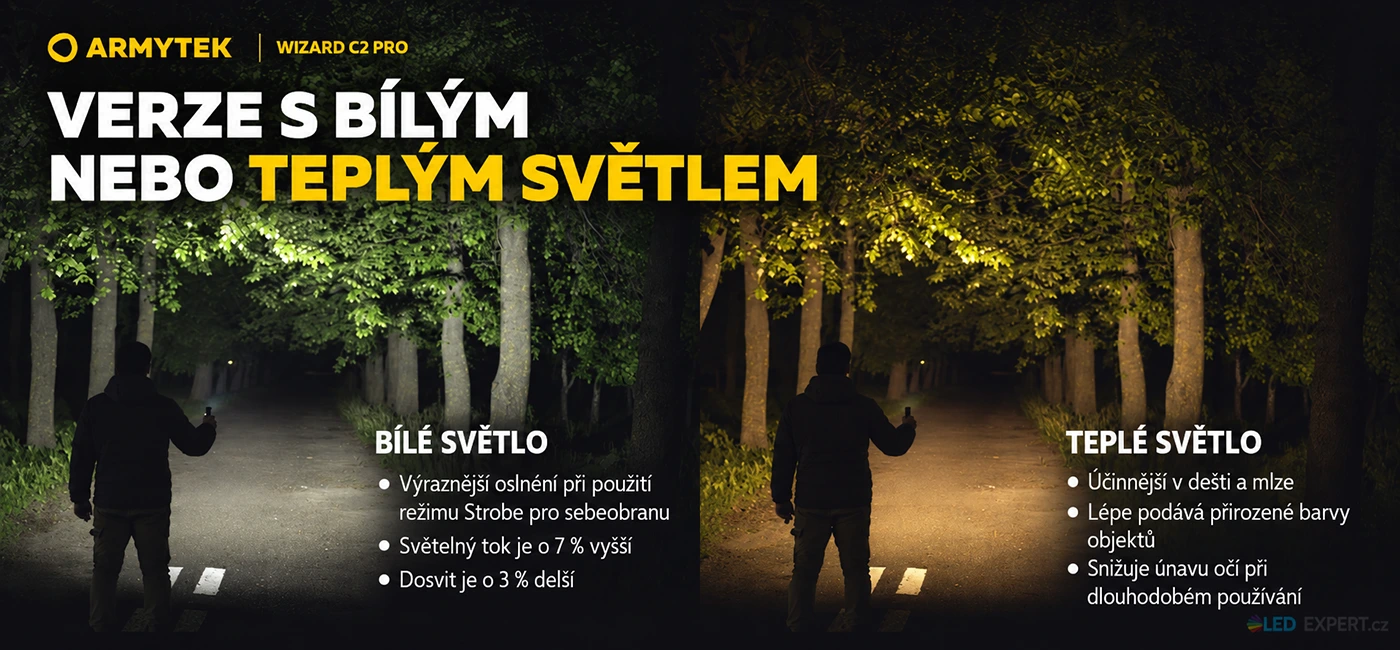 Armytek Wizard C2 Pro - rozdíly mezi White a Warm