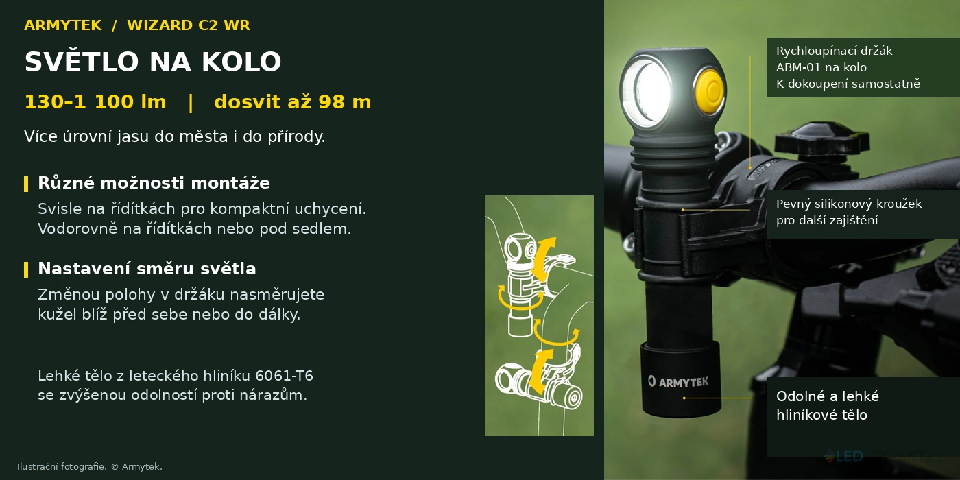 Armytek Wizard C2 WR - uchycení svítilny na jízdní kolo