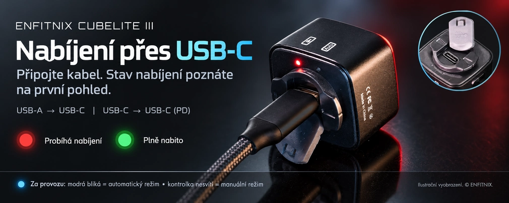 Enfitnix Cubelite III - nabíjení přes USB-C