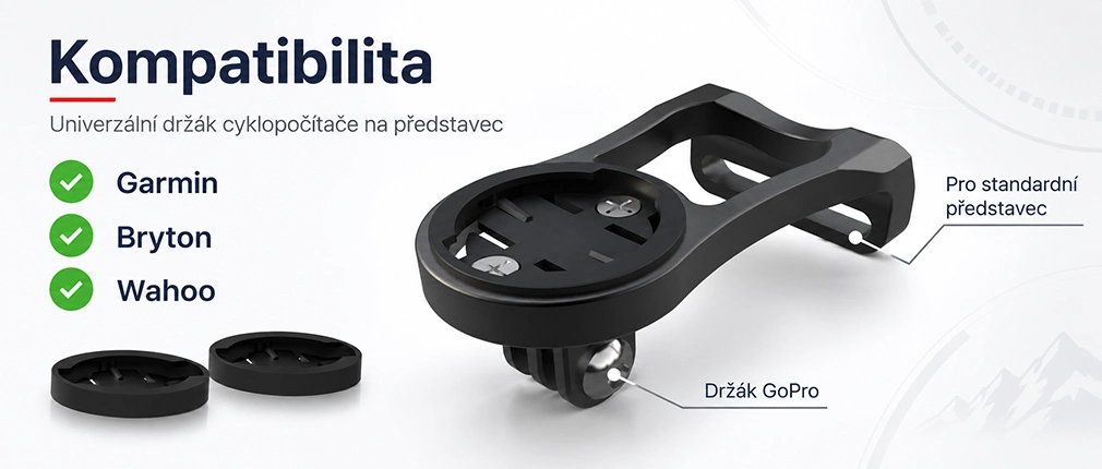 Enfitnix Universal Computer Stem Mount - kompatibilita Garmin, Wahoo a Bryton