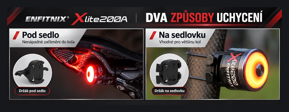 Enfitnix XLite200A - montáž na sedlovku a pod sedlo