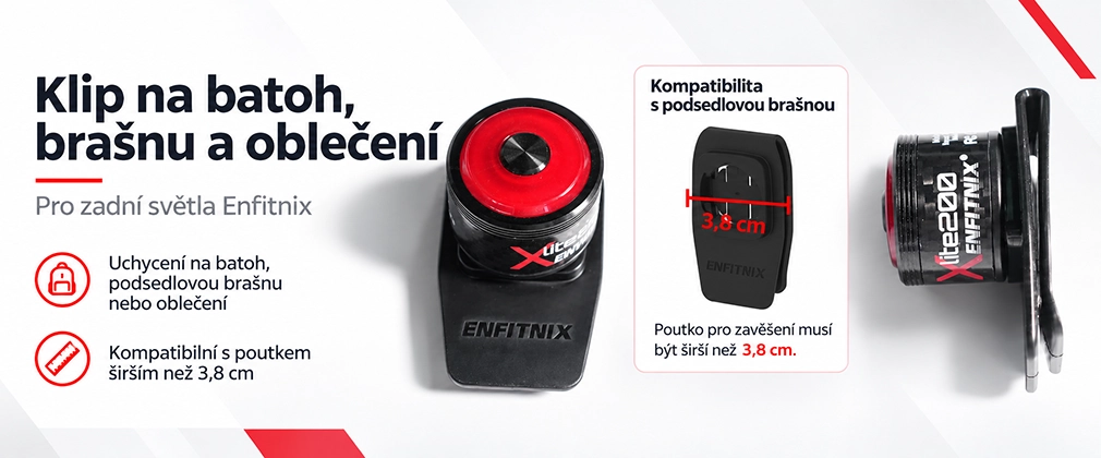 Enfitnix klip zadního světla na brašnu - kompatibilní modely