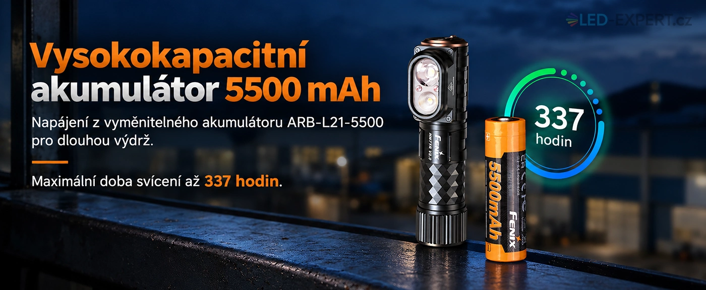 Fenix HM71R V2.0 výměnný akumulátor 21700 5500 mAh a USB-C nabíjení
