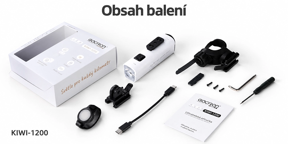 Gaciron KIWI-1200 White obsah balení včetně R06 a USB-C kabelu