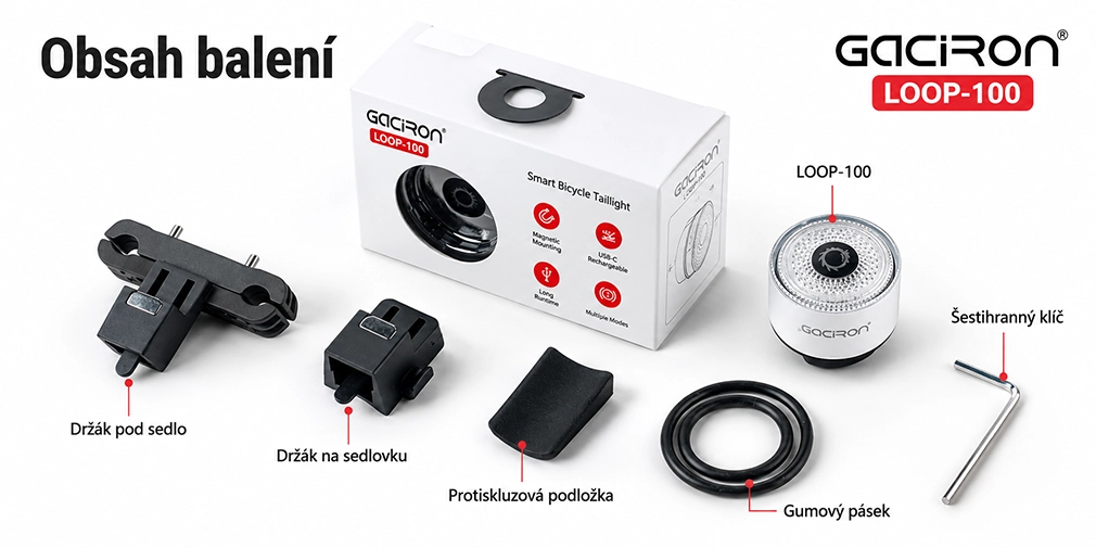 Gaciron LOOP-100 White obsah balení a dva způsoby montáže