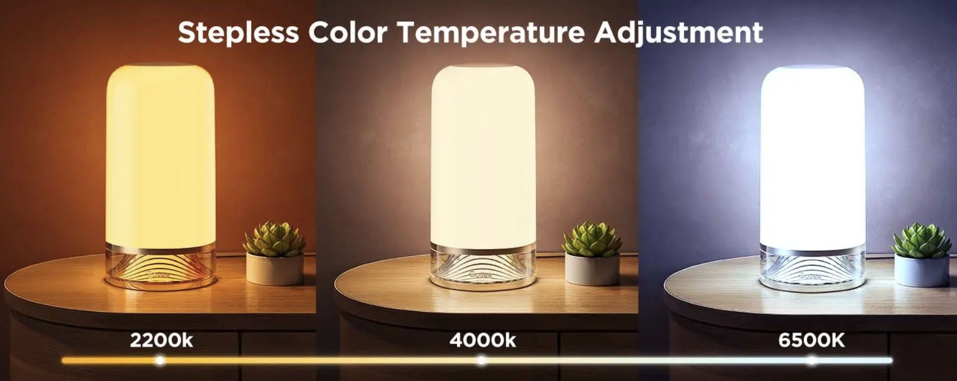 Govee Table Lamp 2 - ukázky různých odstínů bílého světla