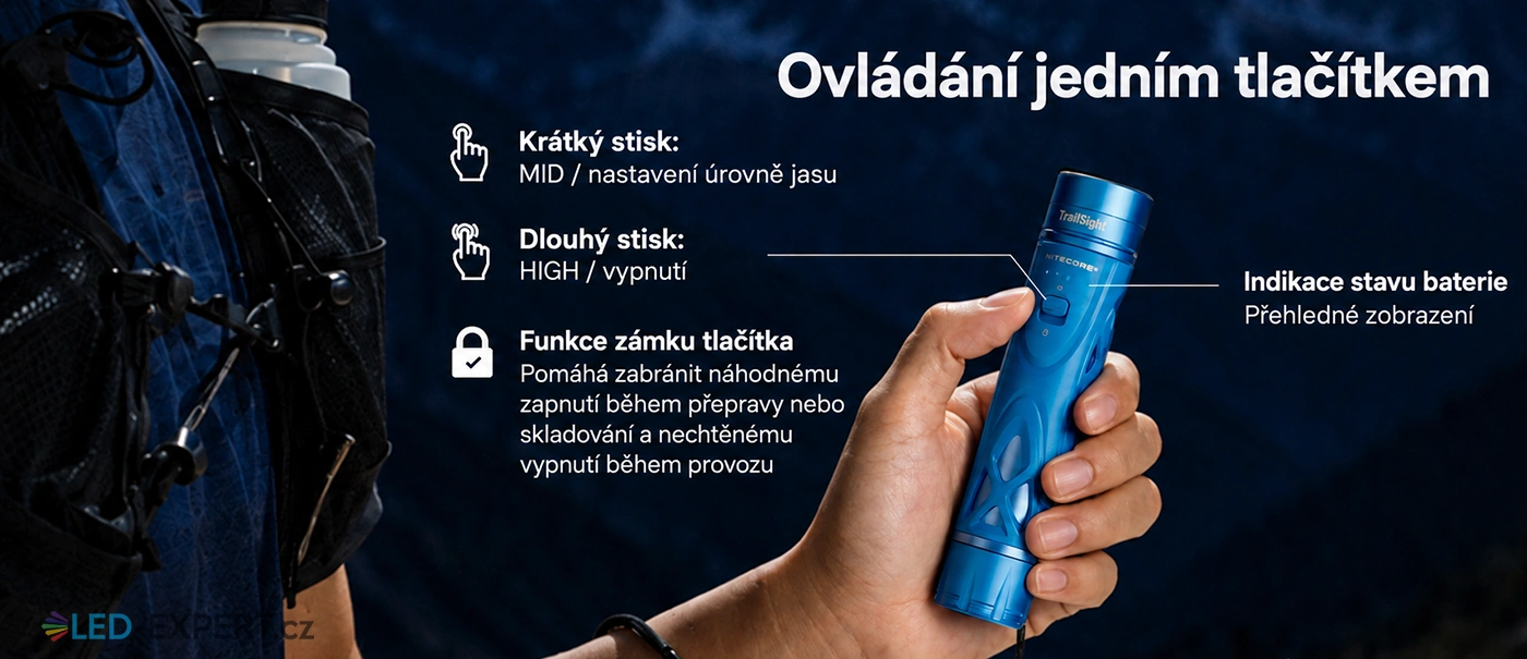 Nitecore TrailSight - ovládání svítilny jedním tlačítkem a zámek spínače