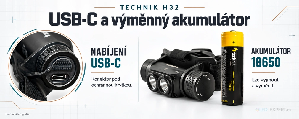 Technik H32 - USB-C nabíjení a výměnný akumulátor 18650