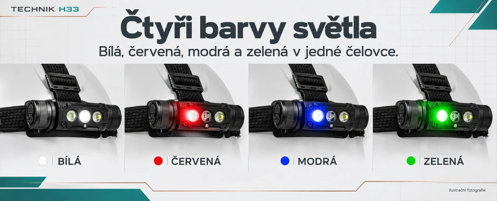 Technik H33 - bílé, červené, zelené a modré světlo