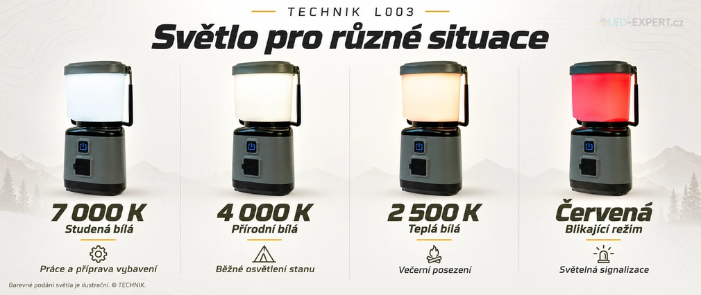Technik L003 - tři teploty světla a možnosti použití