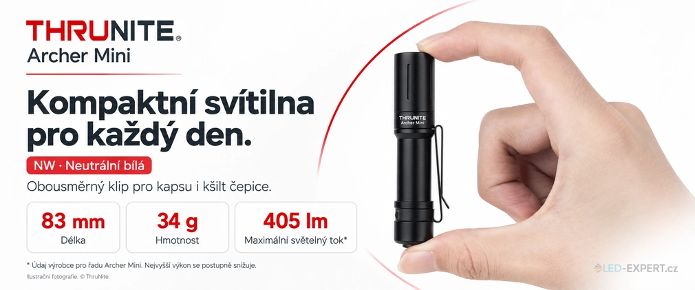 ThruNite Archer Mini Black NW - kompaktní rozměry a možnosti nošení