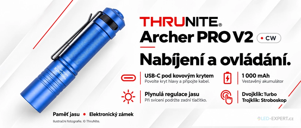 ThruNite Archer Pro V2 CW - USB-C nabíjení a ovládání