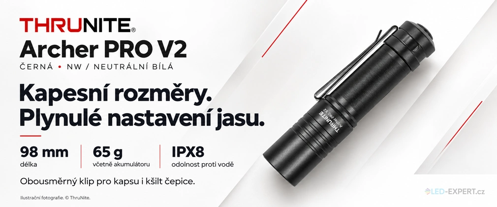 ThruNite Archer Pro V2 Black NW - rozměry a možnosti nošení