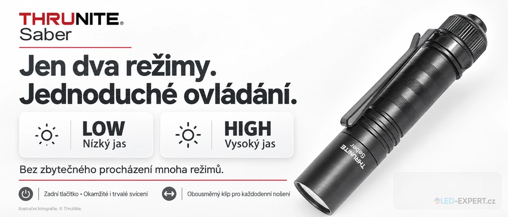 ThruNite Saber - dva jednoduché režimy Low a High