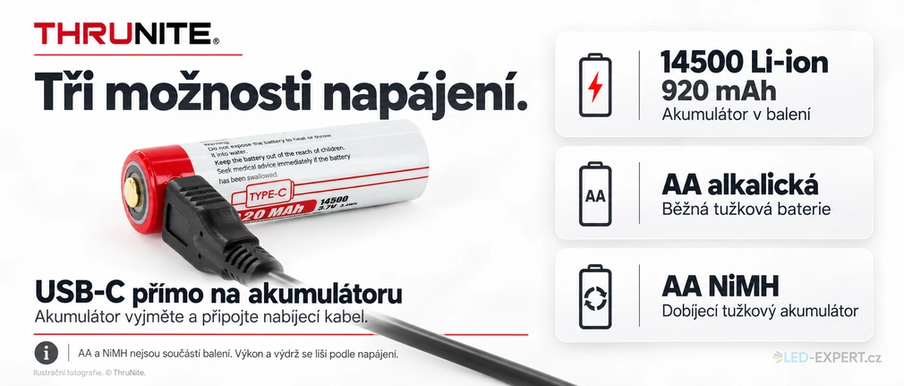 ThruNite Saber - napájení 14500 nebo AA a USB-C nabíjení