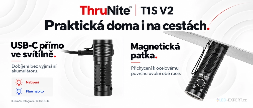 ThruNite T1S V2 Black NW - USB-C nabíjení a magnetická patka