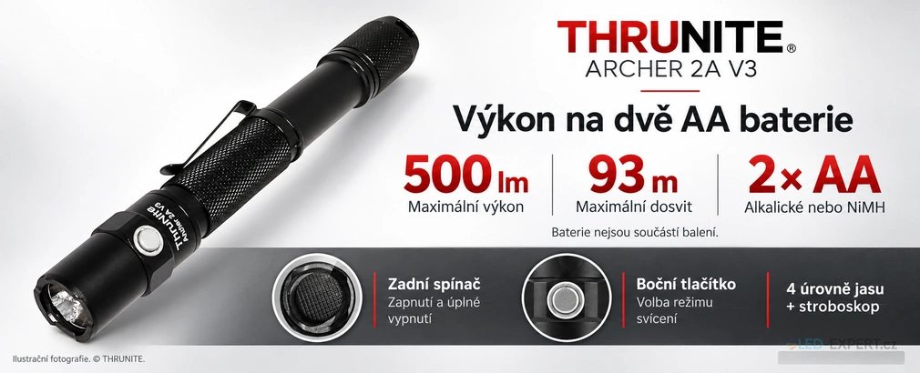 ThruNite Archer 2A V3 - výkon, ovládání a dvojice spínačů