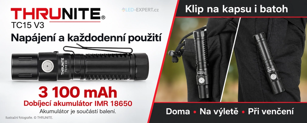 ThruNite TC15 V3 - akumulátor 18650, USB-C nabíjení a praktické použití