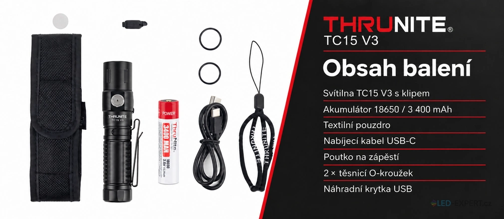 ThruNite TC15 V3 - obsah balení