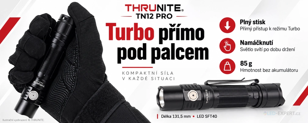 ThruNite TN12 PRO - dvojité ovládání a přímý přístup do Turbo režimu
