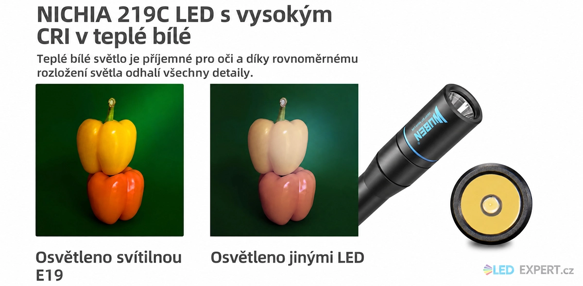 Wuben E19 High-CRI - NICHIA 219C a věrné podání barev