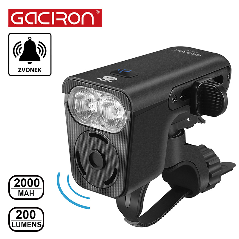 Gaciron V18-200 světlo se zvonkem přední černé