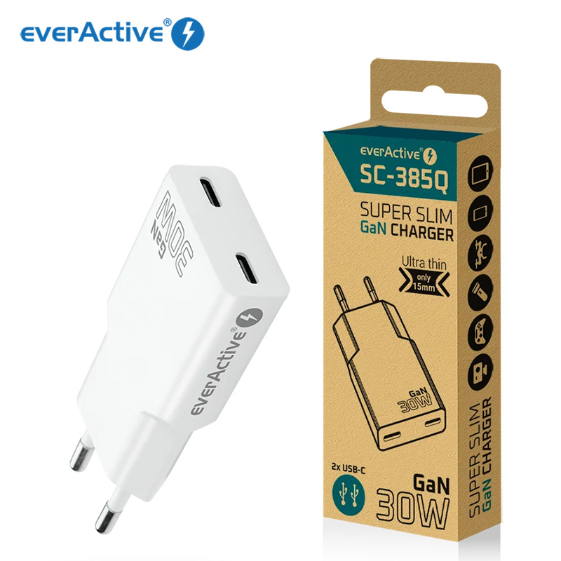 EverActive USB síťový adaptér slim GAN SC-385Q 30 W