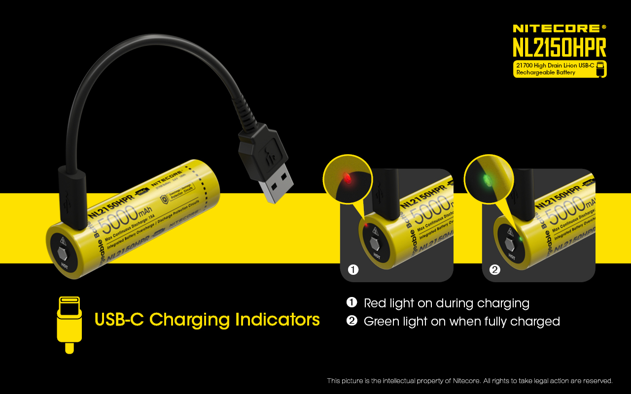 Dobíjecí USB baterie Nitecore 21700 5000mAh USB (NL2150HPR)