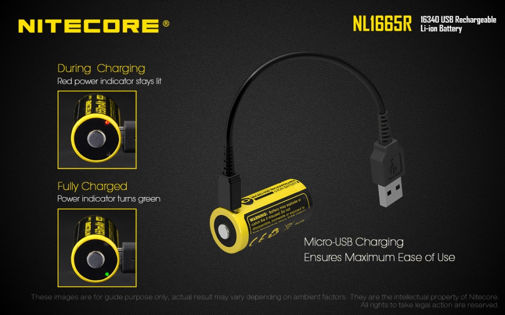 Dobíjecí USB baterie Nitecore 16340 650mAh (NL1665R)