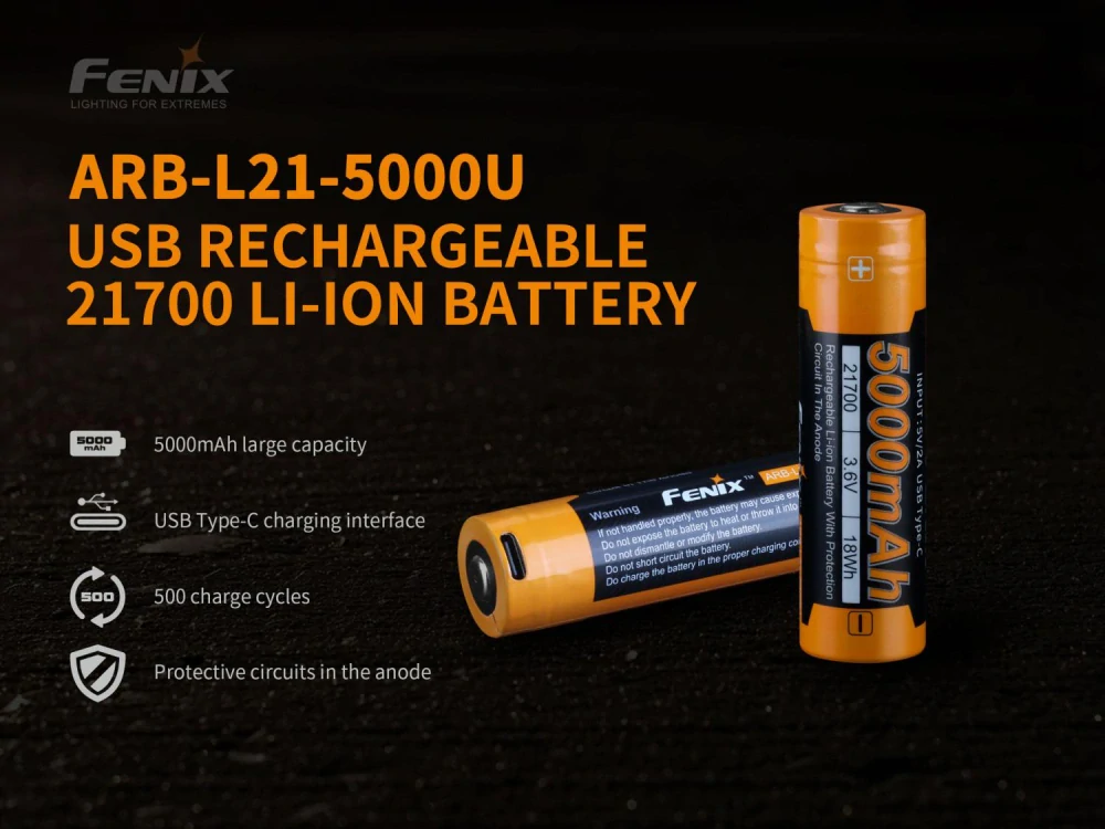 Dobíjecí USB baterie Fenix 21700 5000mAh 8A