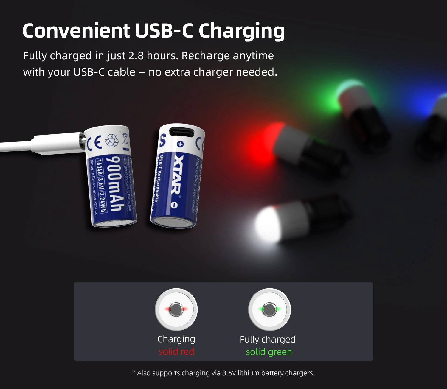 Xtar 16340 900mAh Li-Ion USB-C