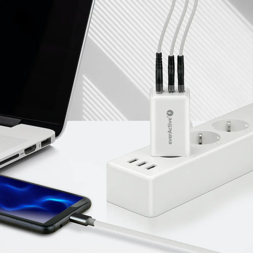 EverActive USB síťový adaptér slim GAN SC-655Q 65 W