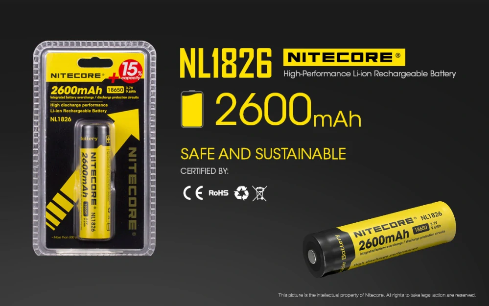 Baterie Li-ion 18650 Nitecore 3.7V 2600mAh (NL1826)