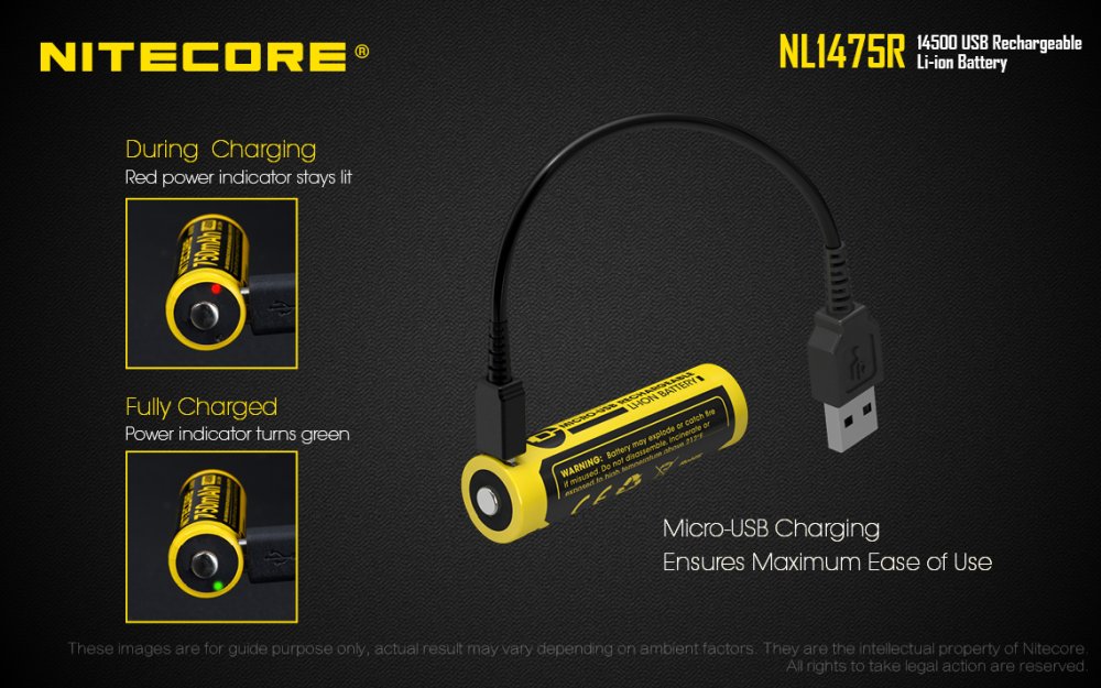 Dobíjecí USB baterie Li-Ion 14500 Nitecore 750mAh NL1475R