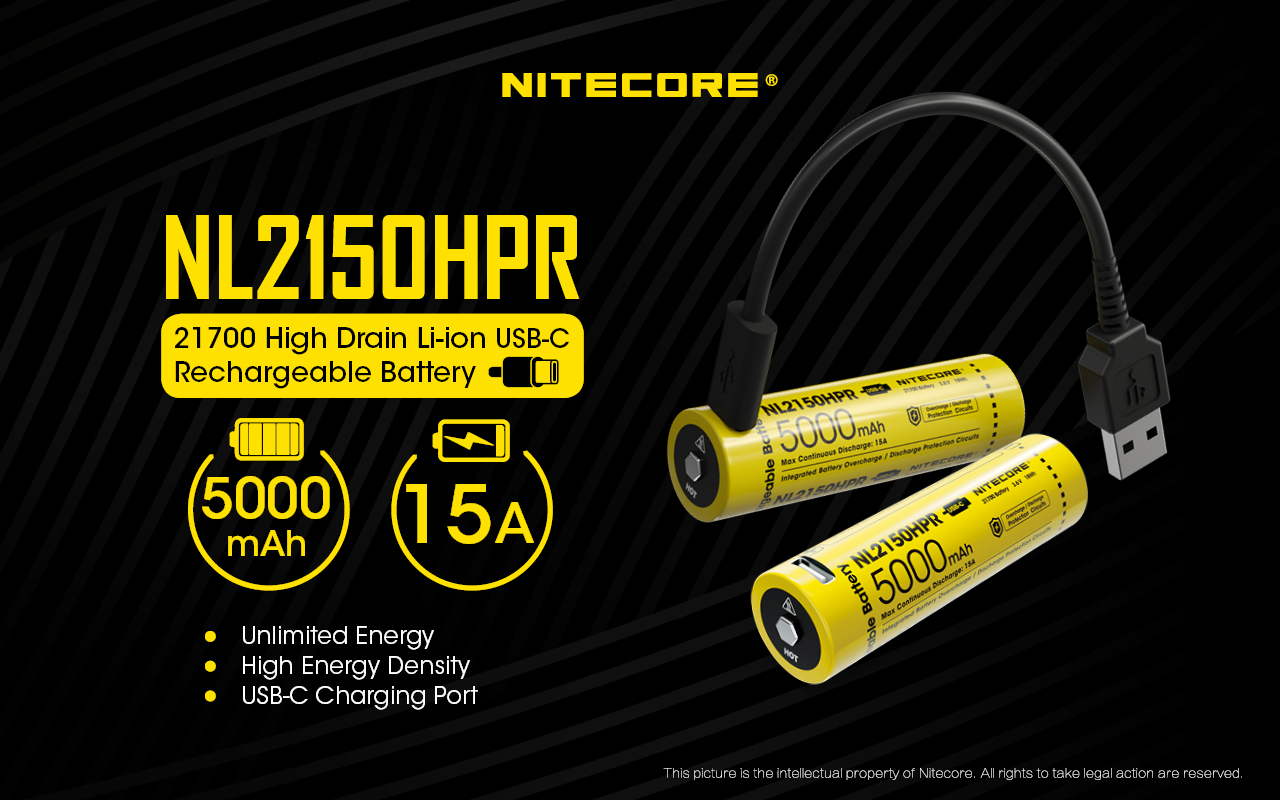 Dobíjecí USB baterie Nitecore 21700 5000mAh USB (NL2150HPR)