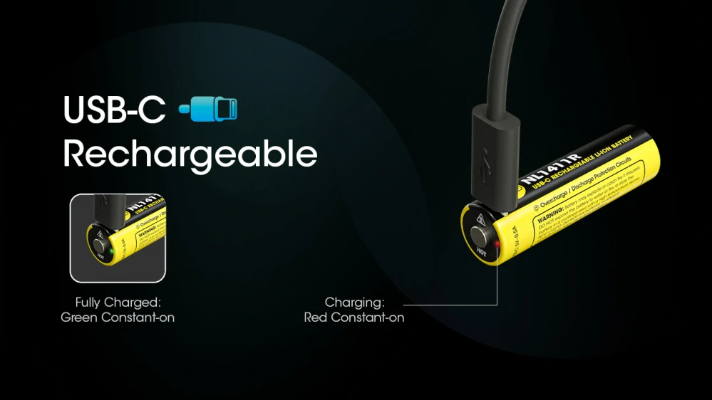 Dobíjecí USB baterie Li-Ion 14500 Nitecore 1100mAh NL1411R