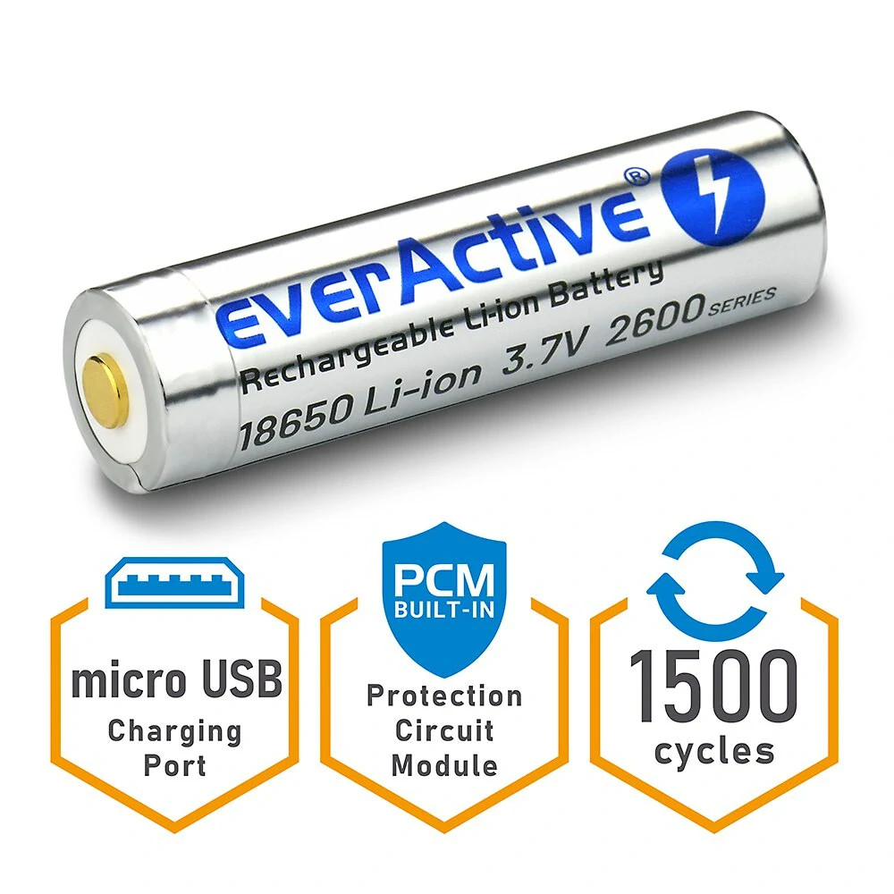Dobíjecí USB Baterie 18650 EverActive 2600mAh