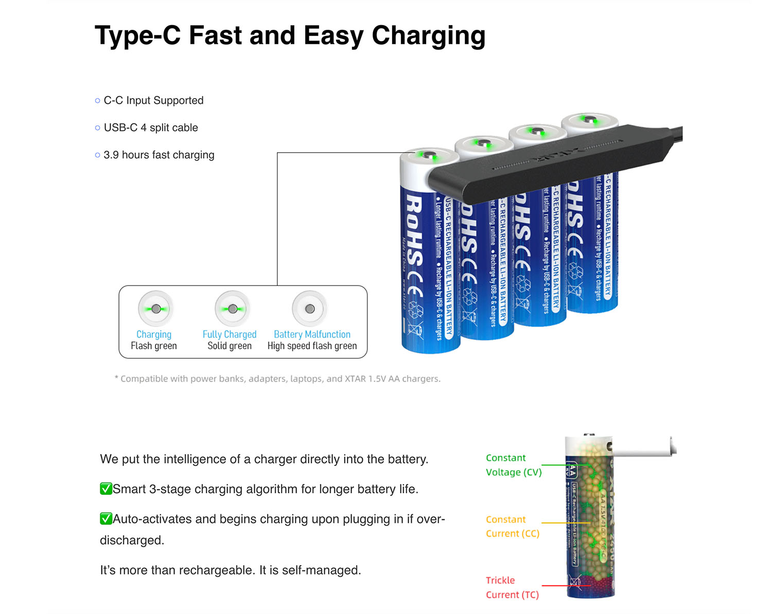 Xtar AA 1.5V LR 3000mAh USB-C Li-Ion baterie 4 kusy