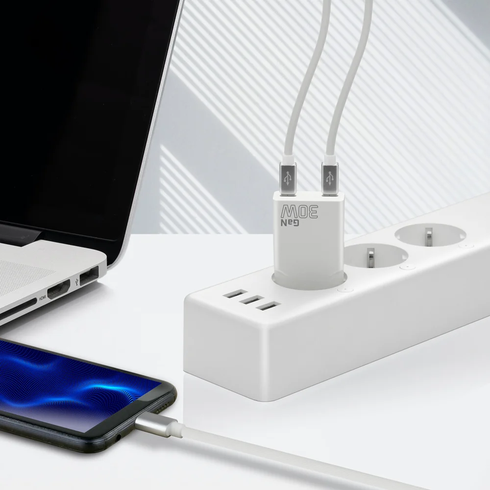 EverActive USB síťový adaptér slim GAN SC-385Q 30 W